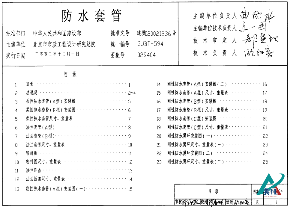 02S404防水套管目录