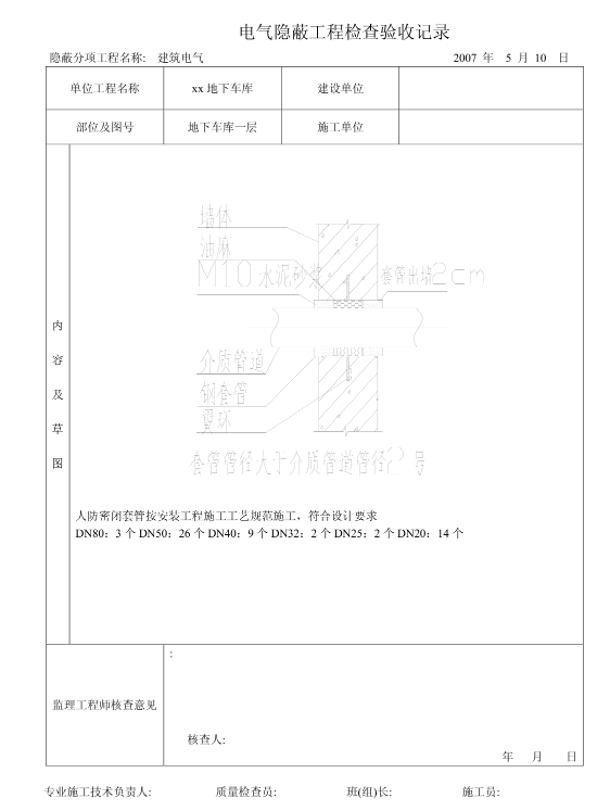 电气隐蔽工程检查验收记录表图片